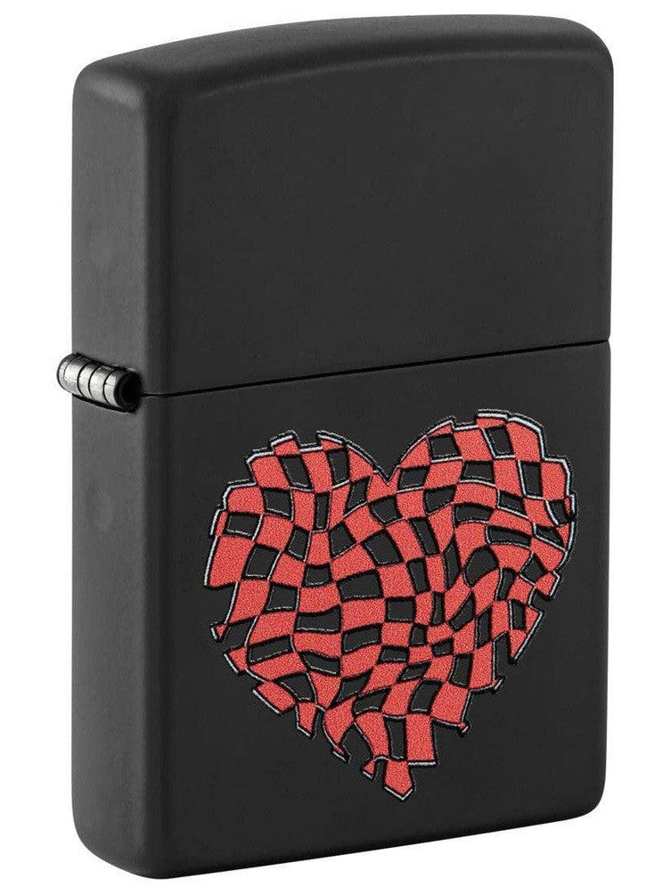 Zippo Lighter: Checkered Heart - Black Matte 48719