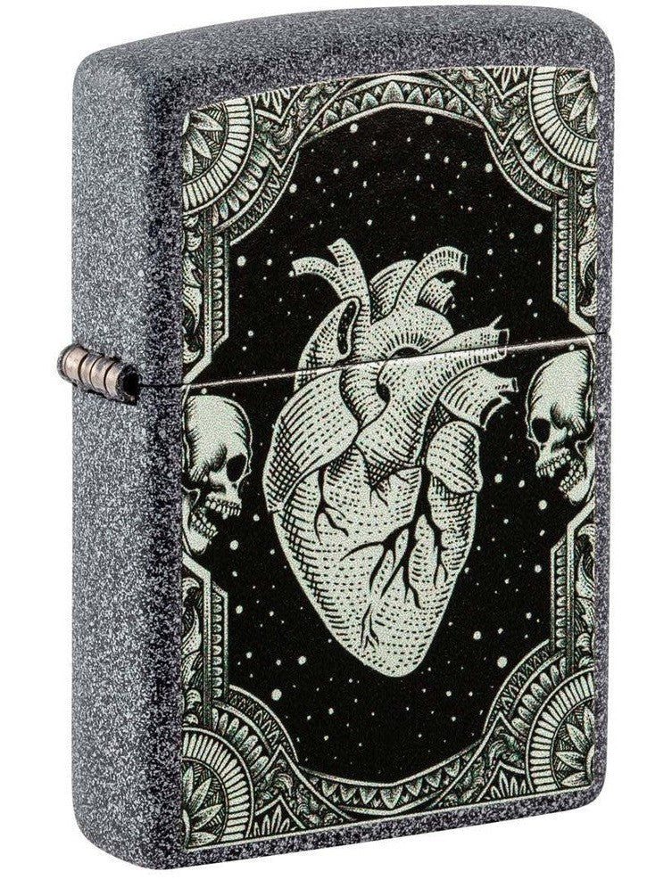 Zippo Lighter: Skulls and Heart - Iron Stone 48720