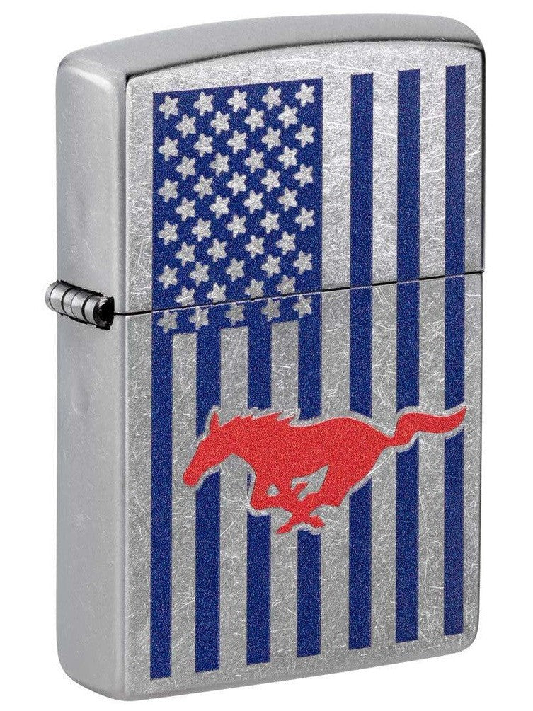 Zippo Lighter: Ford Mustang Logo on Flag - Street Chrome 48754