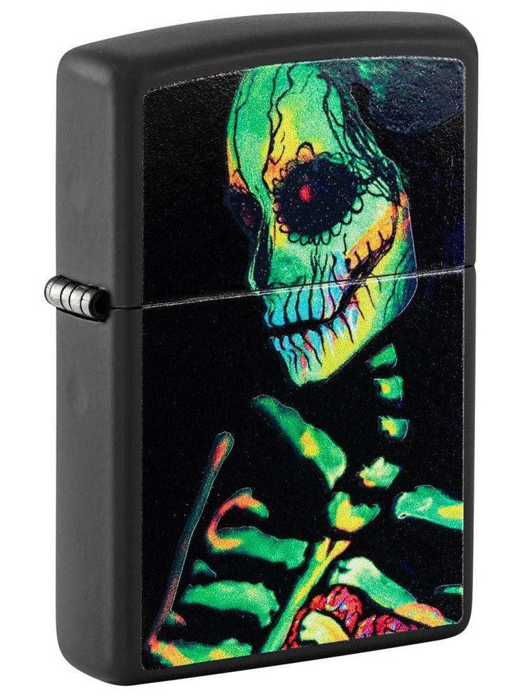 Zippo Lighter: Glowing Skeleton, Black Light - Black Matte 48761