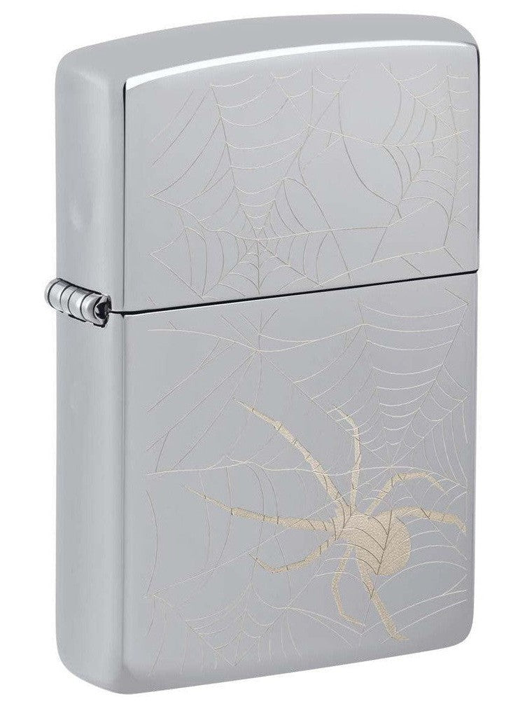 Zippo Lighter: Engraved Spider Web - High Polish Chrome 48767