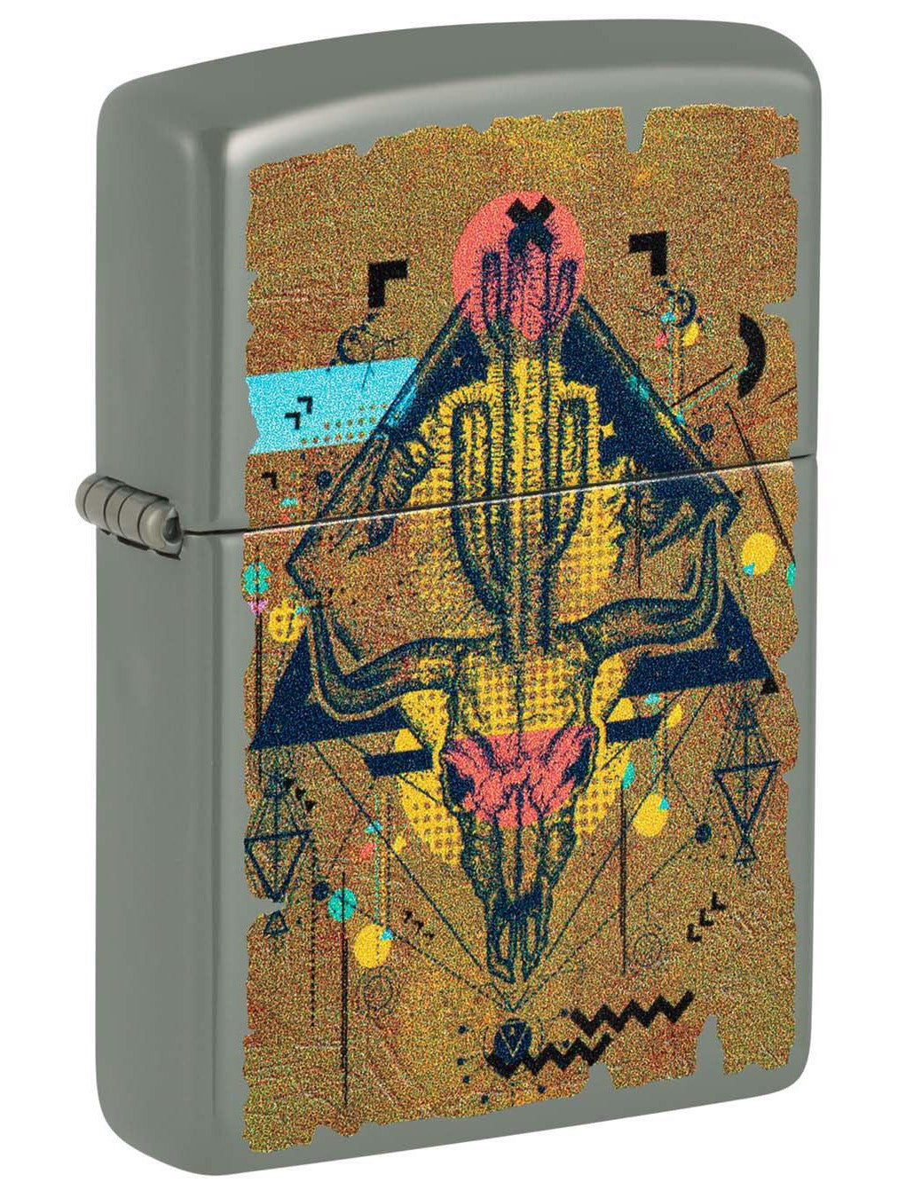 Zippo Lighter: Bull Skull and Cactus - Sage 48800