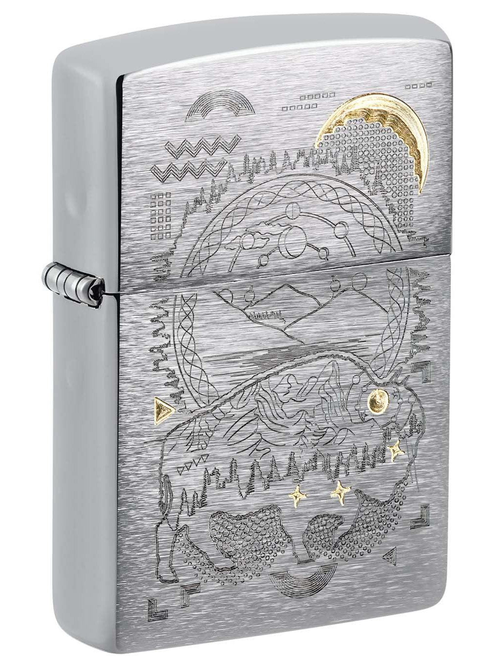 Zippo Lighter: Bison Design Engraved - Brushed Chrome 48803