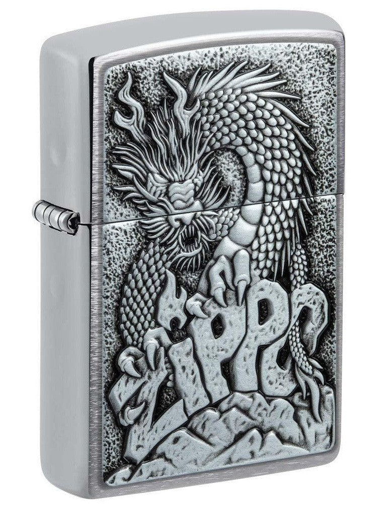 Zippo Lighter: Dragon Emblem - Brushed Chrome 48902