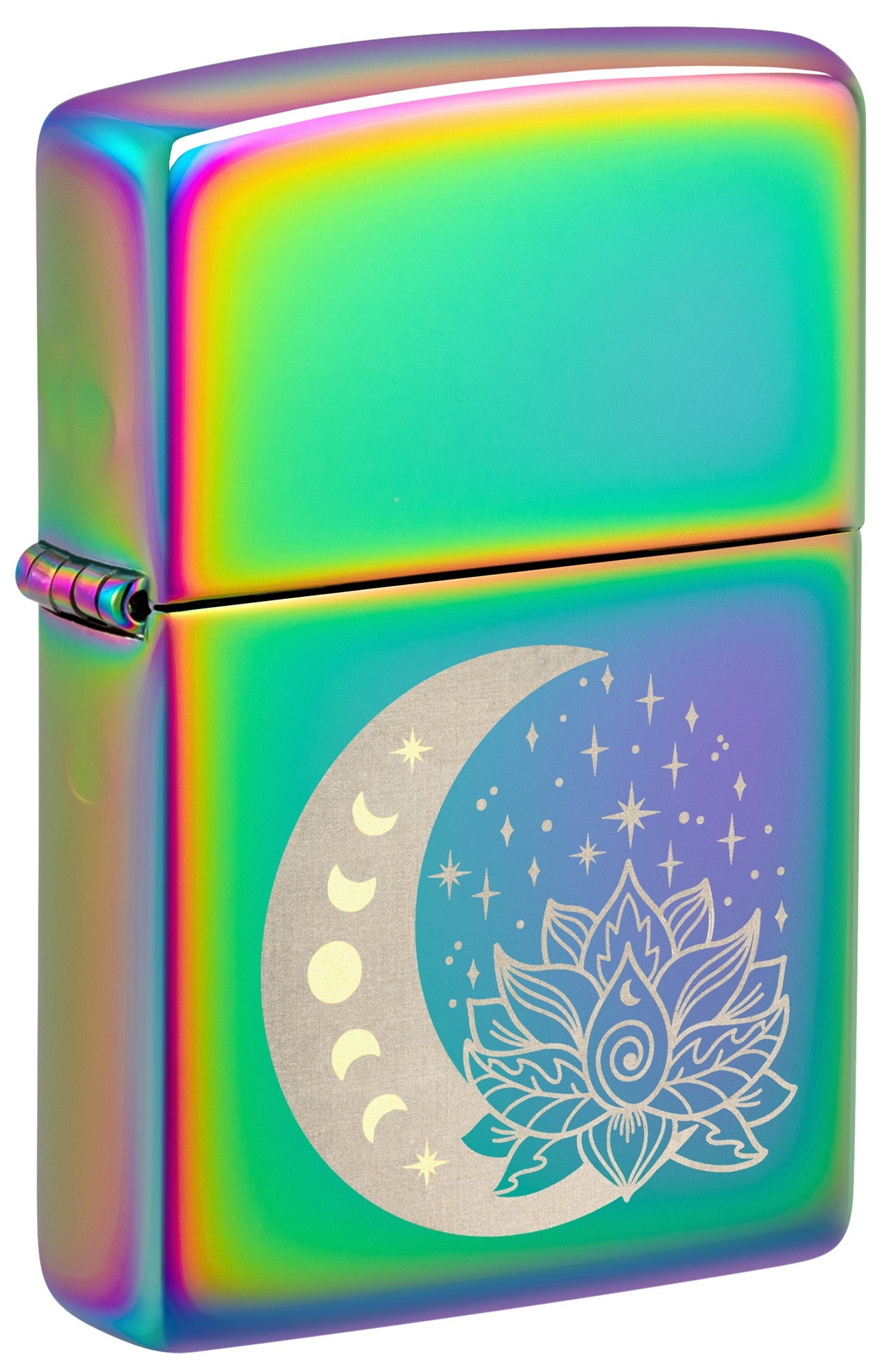 Zippo Lighter: Engraved Moon and Flowers - Multi-Color 48910