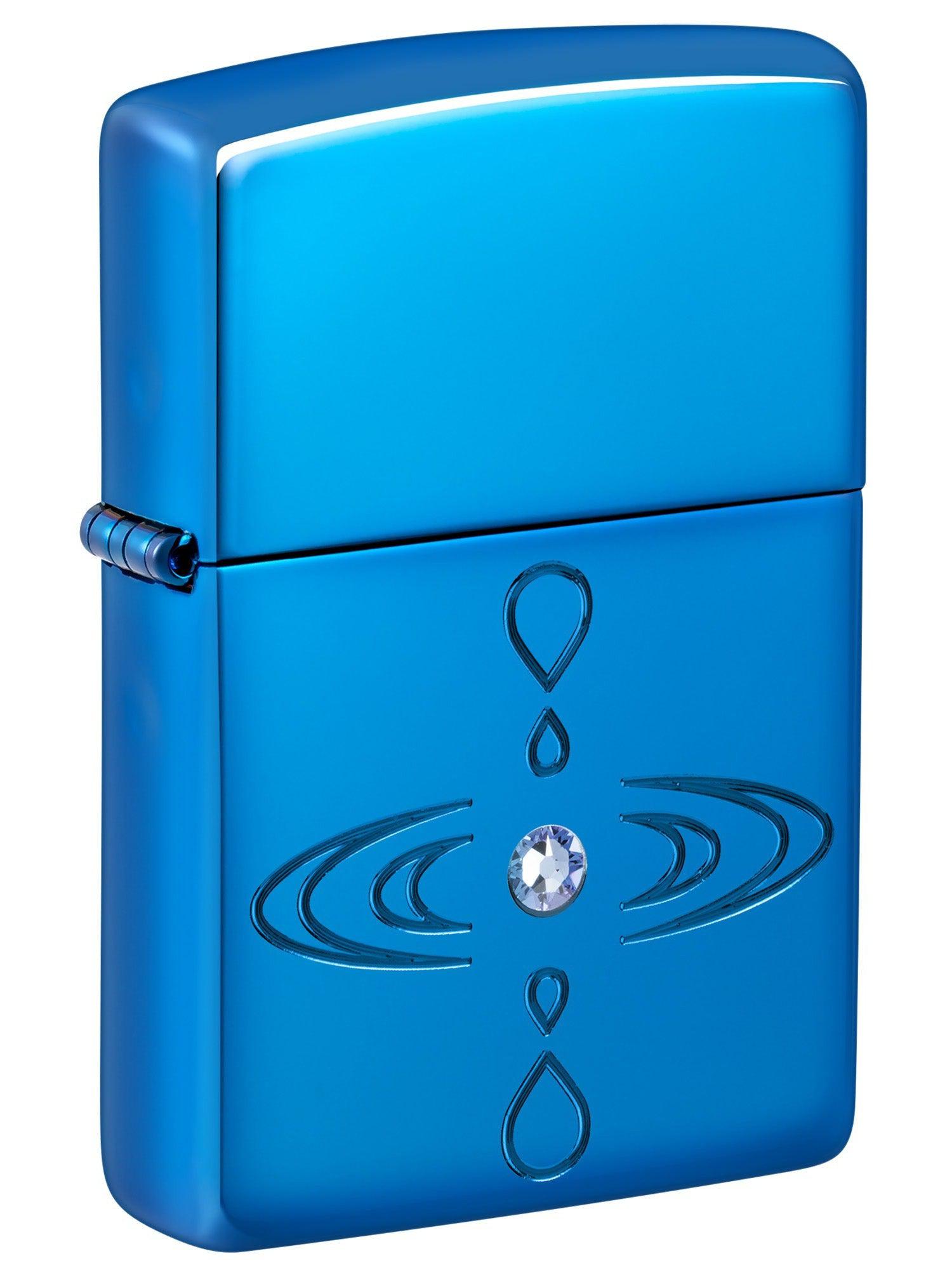 Zippo Lighter: Water Drops with Crystal, Armor Deep Carved - High Polish Blue 48918