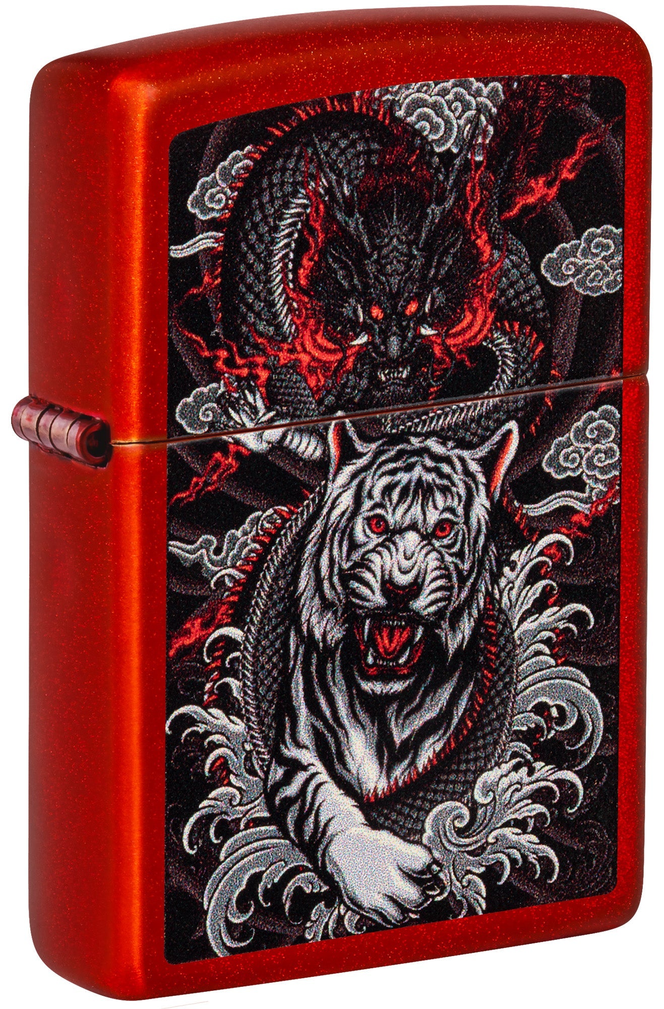 Zippo Lighter: Dragon and Tiger - Metallic Red 48933