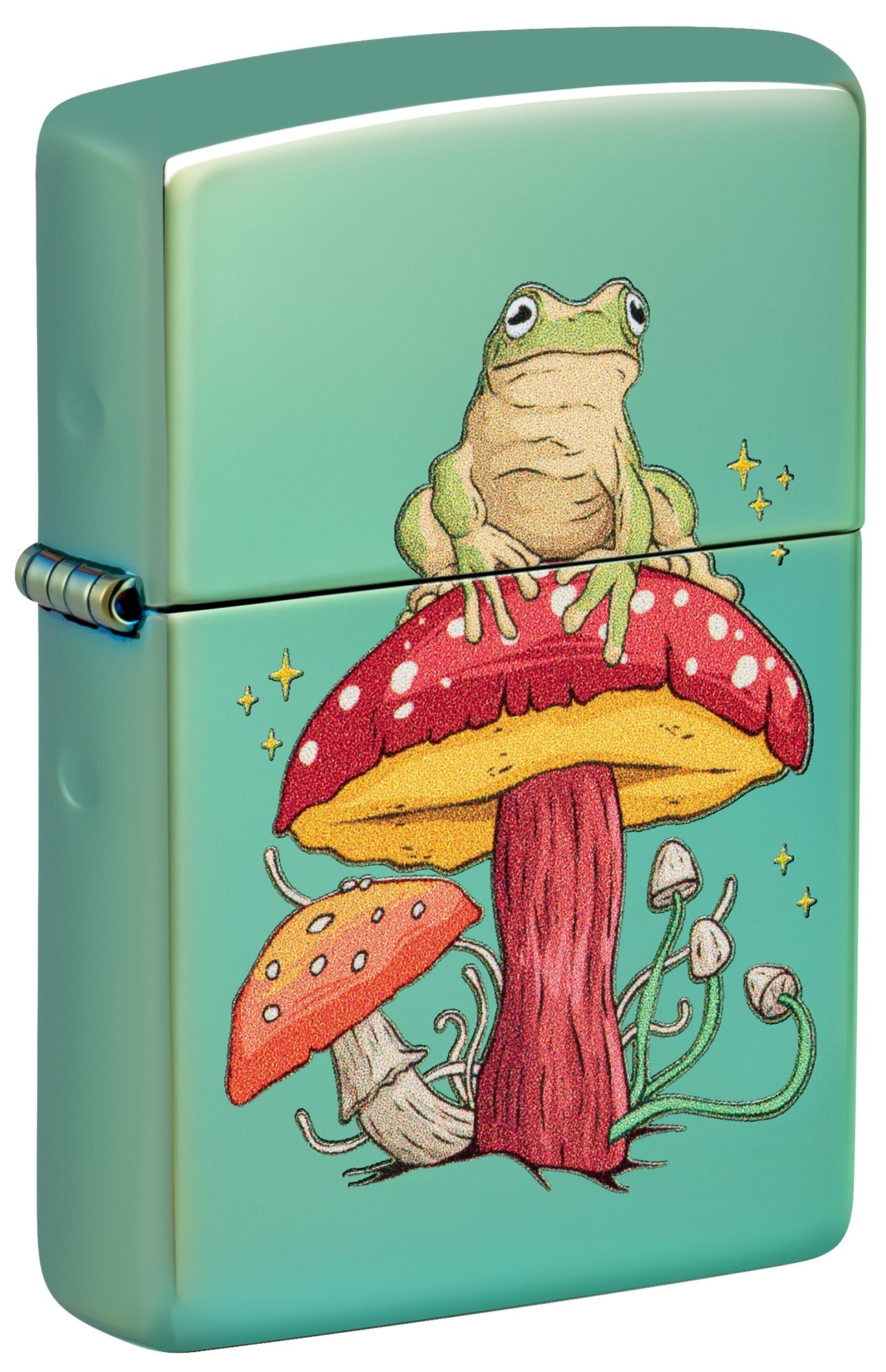 Zippo Lighter: Mystical Frog and Mushrooms - High Polish Green 48973