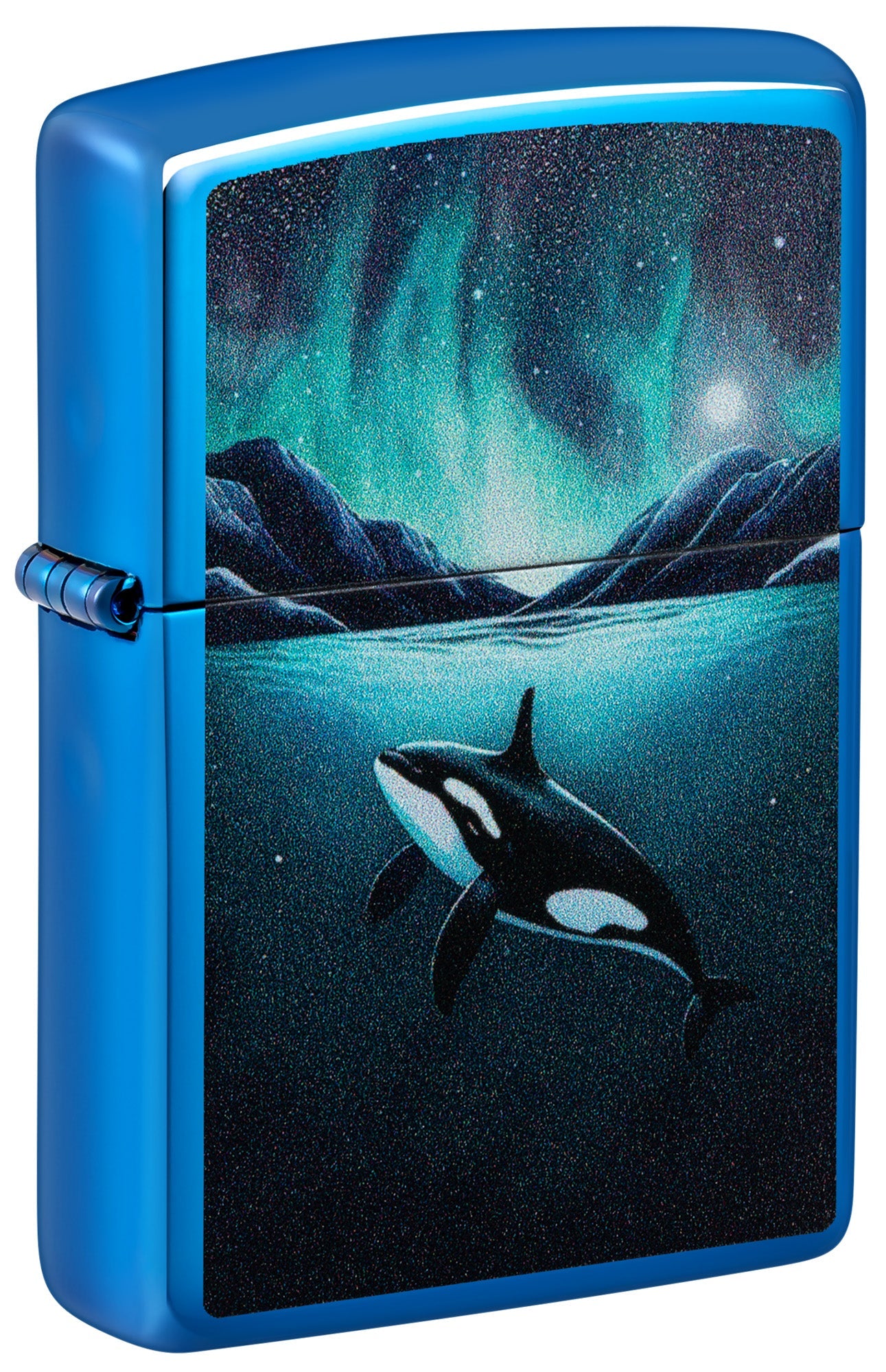Zippo Lighter: Killer Whale Design - High Polish Blue 48984