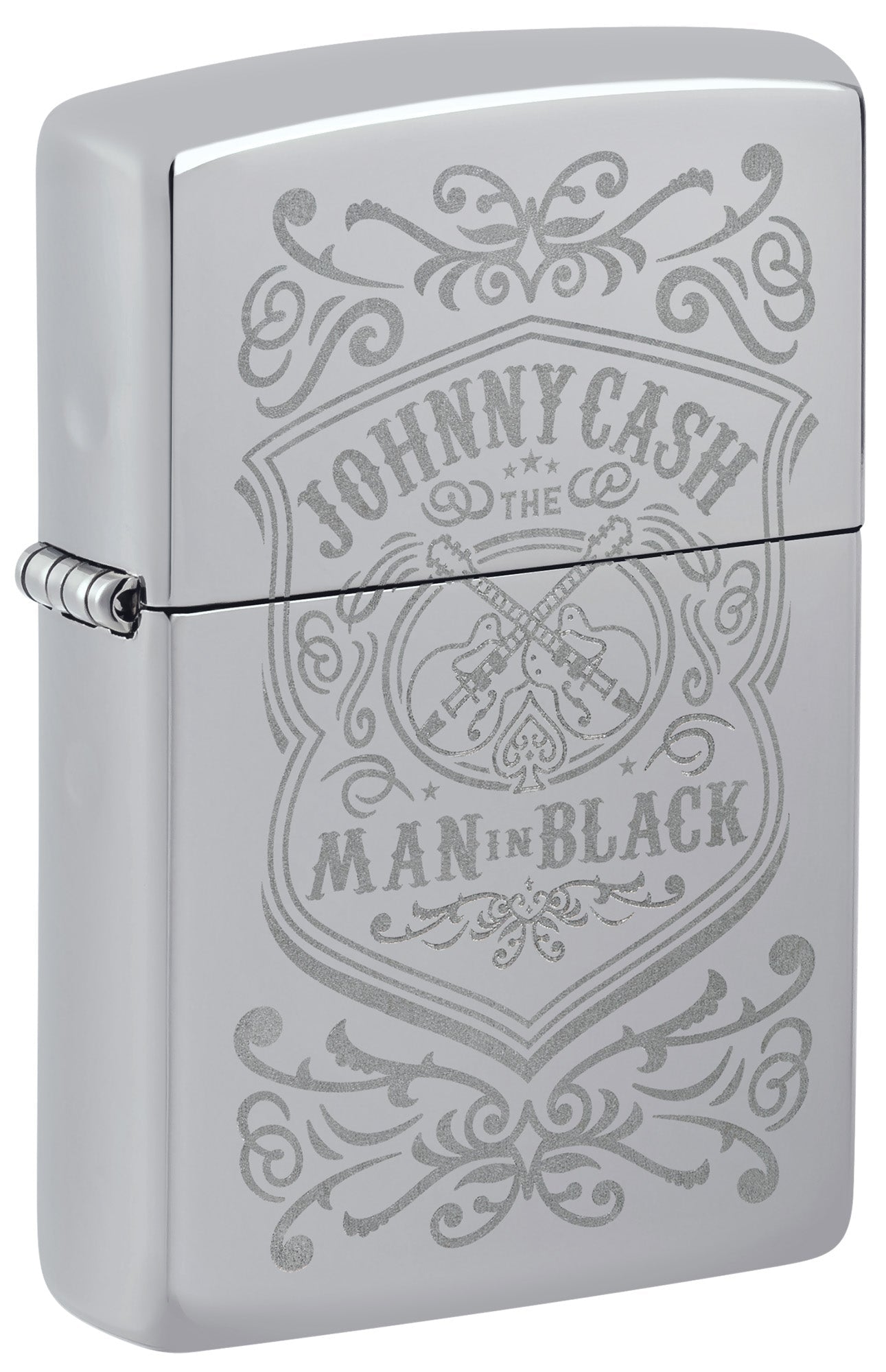 Zippo Lighter: Johnny Cash, The Man in Black, Engraved - High Polish Chrome 48991
