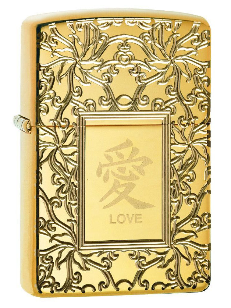 Zippo Lighter: Armor Chinese Love Symbol - High Polish Brass 49022 (2059592433779)