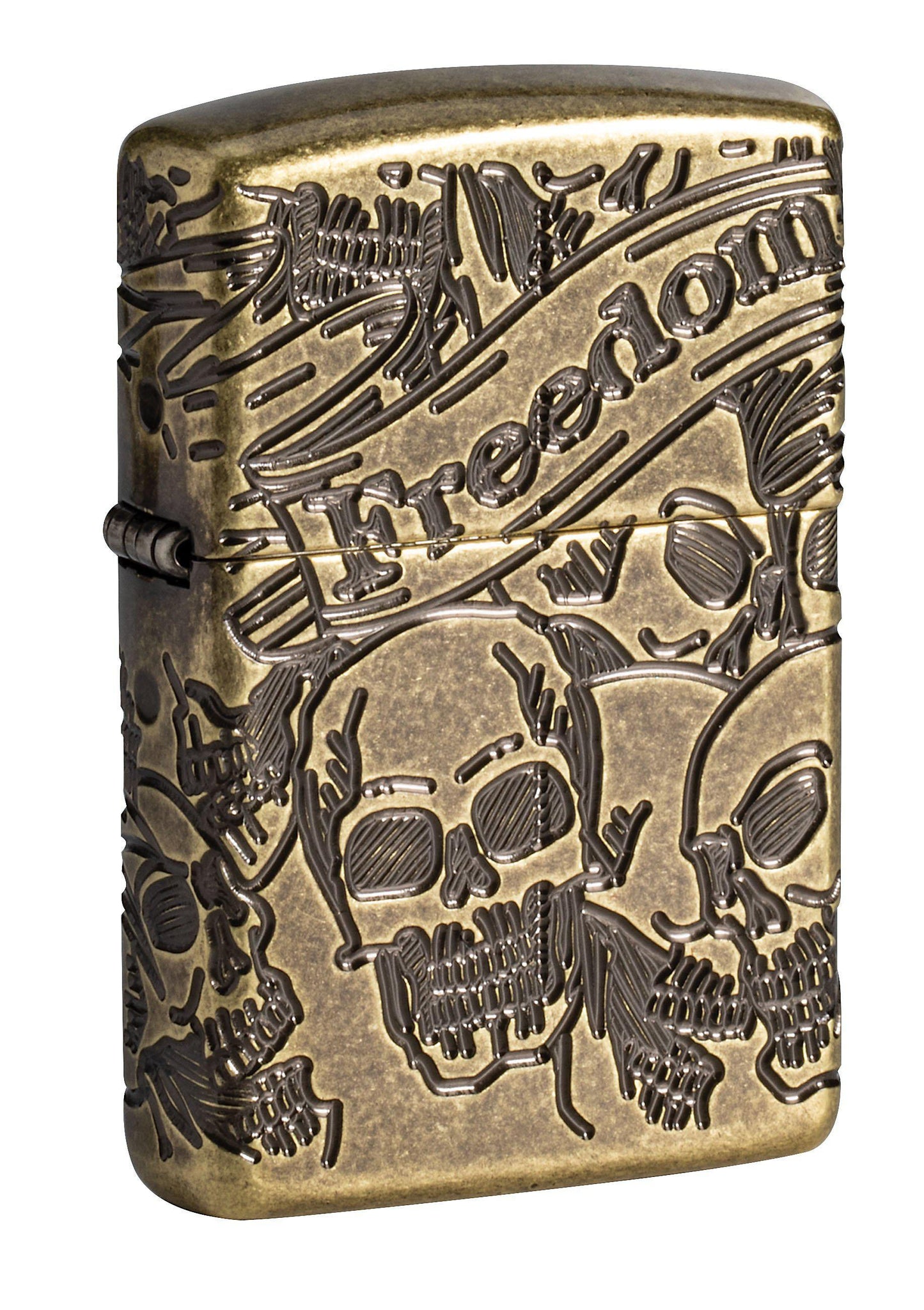 Zippo Lighter: Armor MultiCut Freedom Skulls - Antique Brass 49035 (3957988950131)