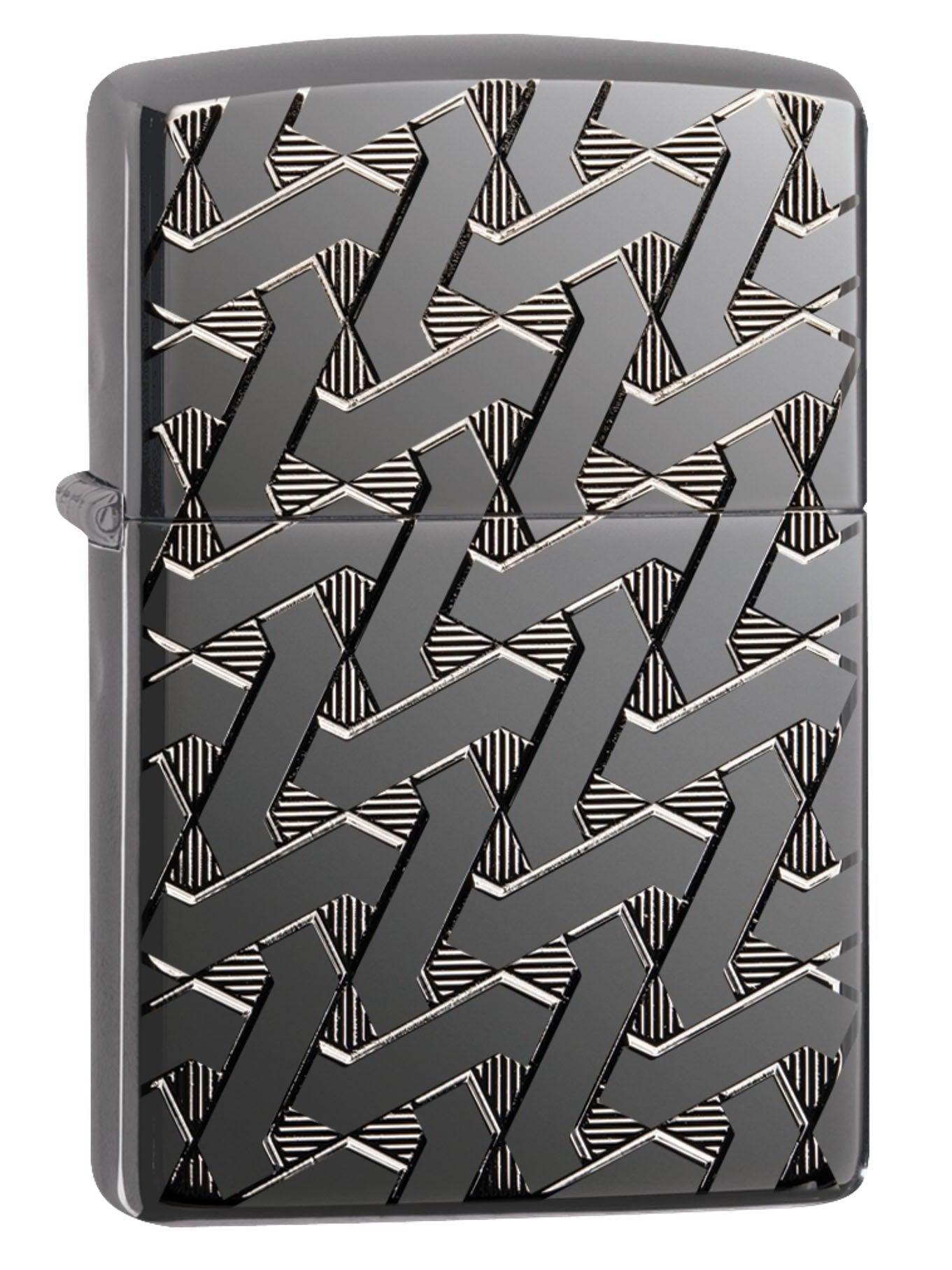 Zippo Lighter: Armor Deep Carved Geometric Pattern - Armor High Polish Black Ice 49173 (4555557699677)