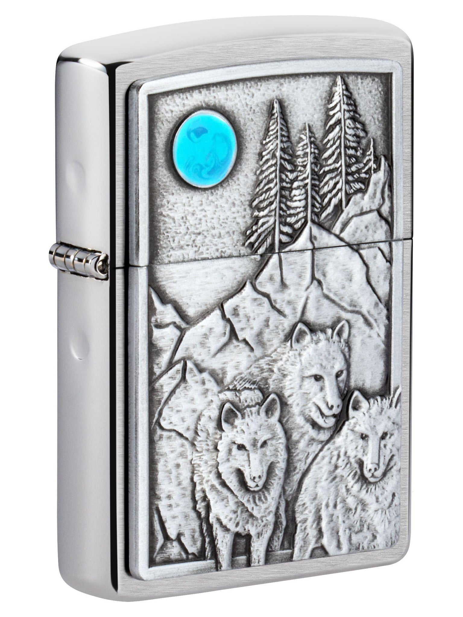 Zippo Lighter: Wolf Pack and Moon Emblem - Brushed Chrome 49295 (5650613174427)