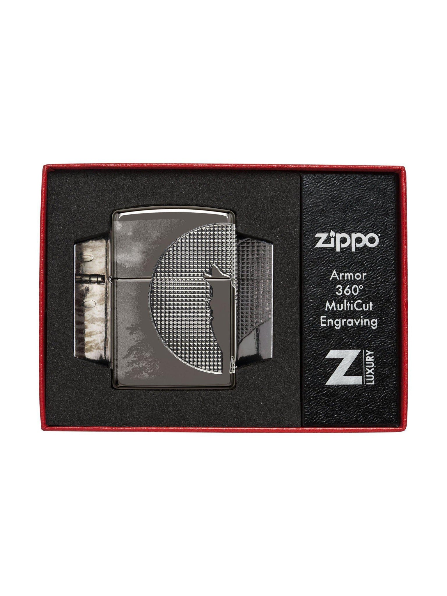 Zippo Lighter: Wolf Howling, Armor Multicut - High Polish Black Ice 49353 (5650614878363)