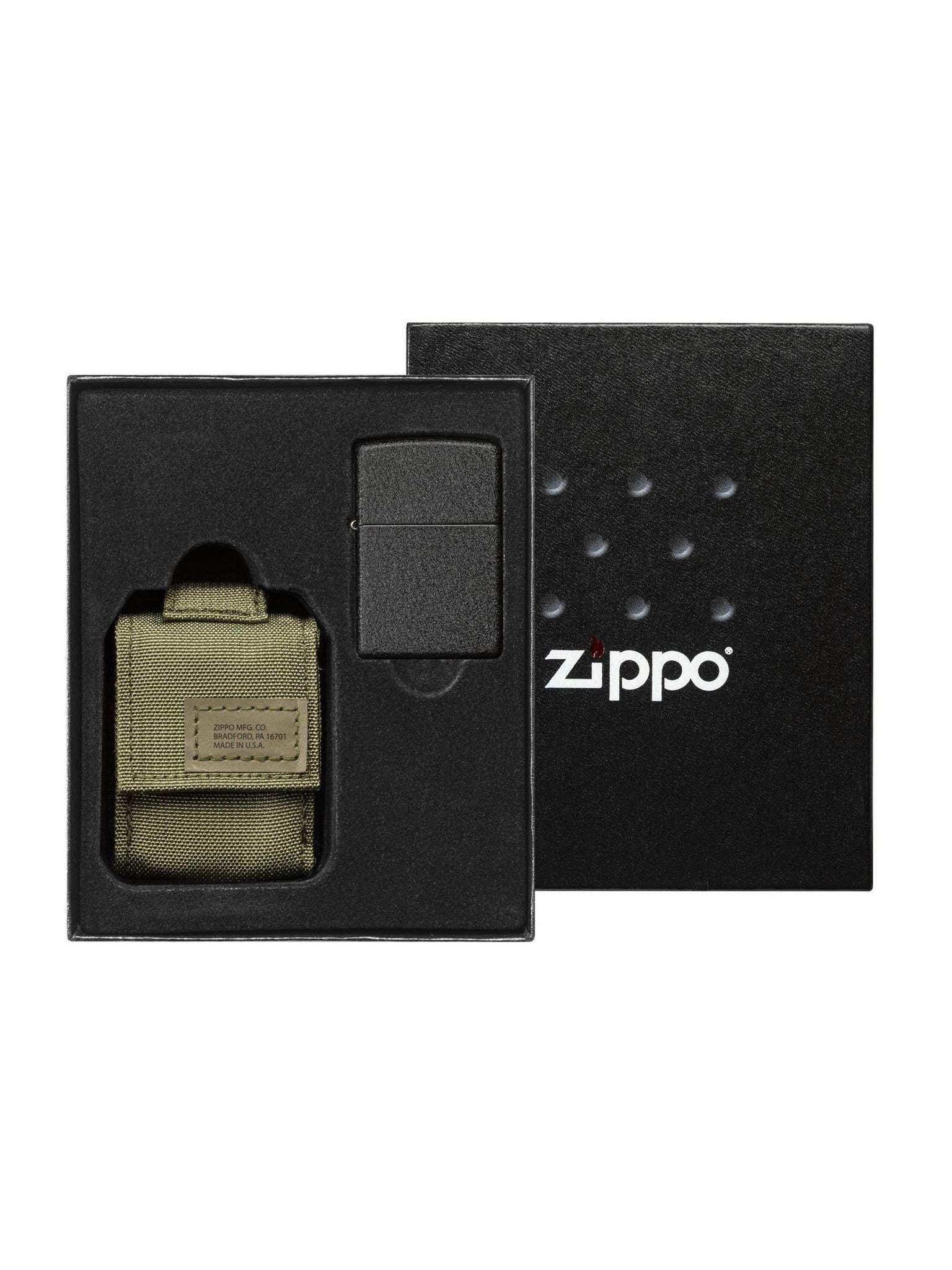 Zippo Black Crackle Lighter and Green MOLLE Pouch - 49400 (5650797822107)