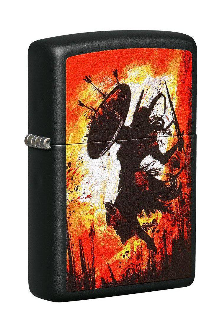 Zippo Lighter: Warrior Painting - Black Matte 49405