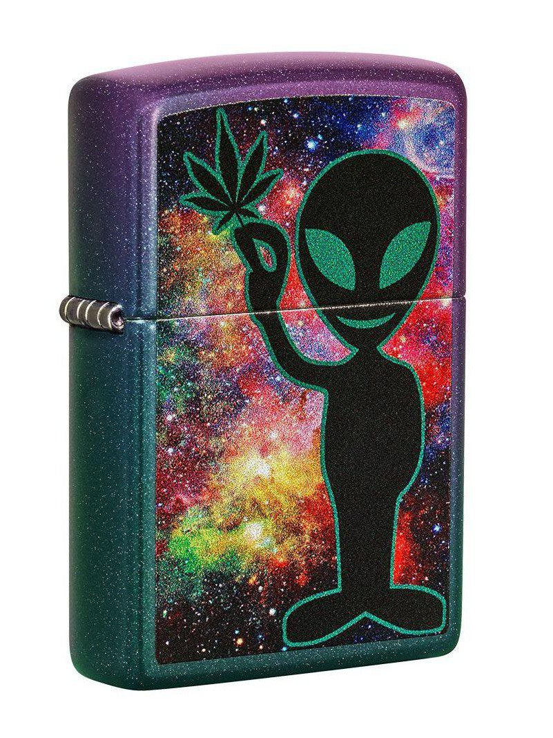 Zippo Lighter: Alien with Weed Leaf - Iridescent 49441