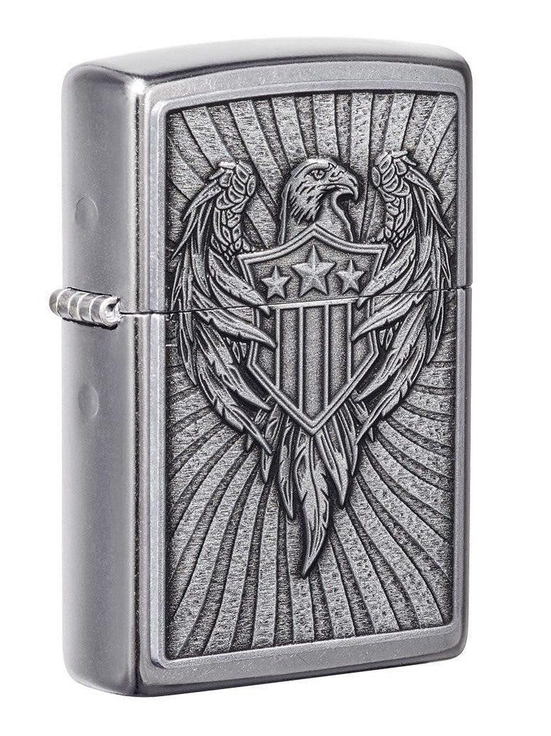 Zippo Lighter: Eagle Shield Emblem - Street Chrome 49450