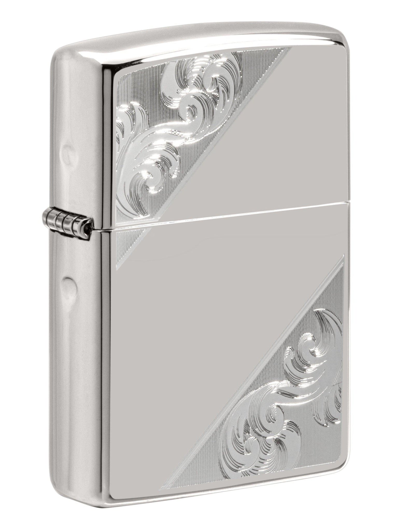 Zippo Lighter: Sterling Silver Diagonal Filigree, Engraved - High Polish 49479