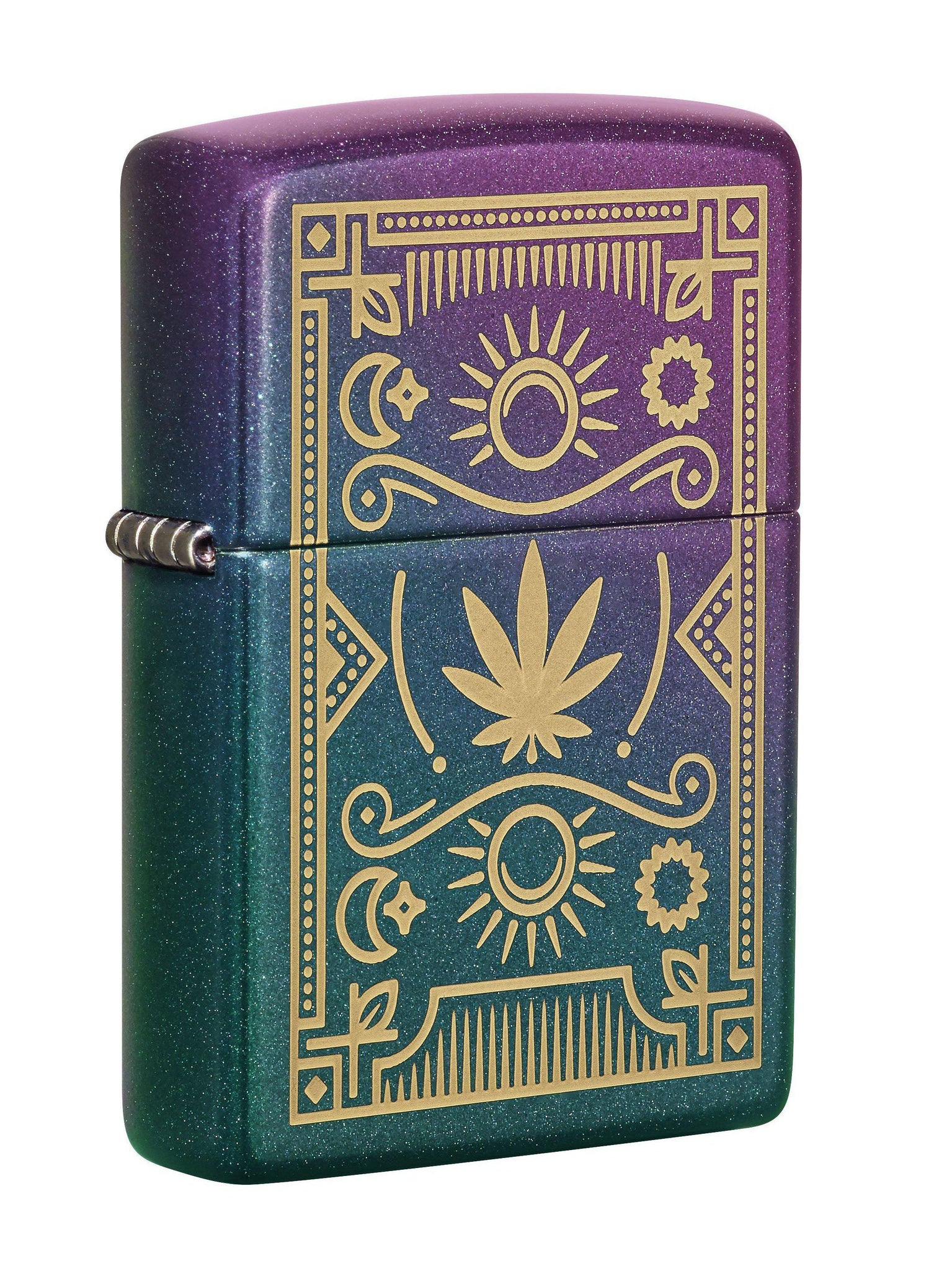 Zippo Lighter: Weed Leaf and Symbols, Engraved - Iridescent 49516