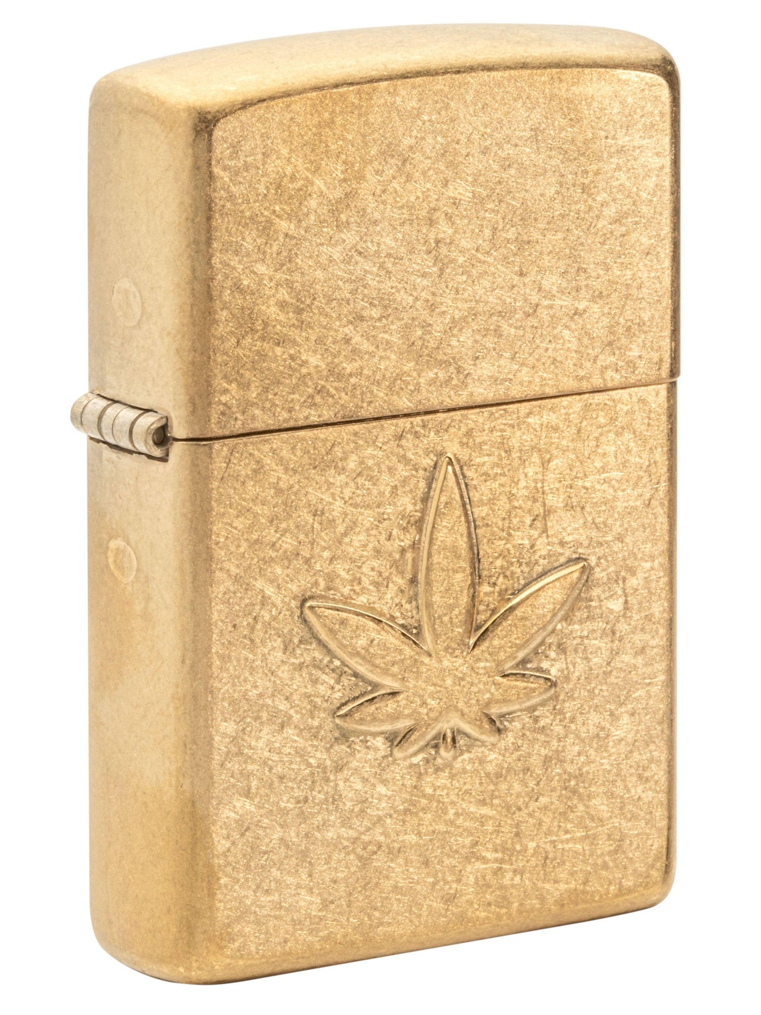 Zippo Lighter: Stamped Weed Leaf - Tumbled Brass 49569
