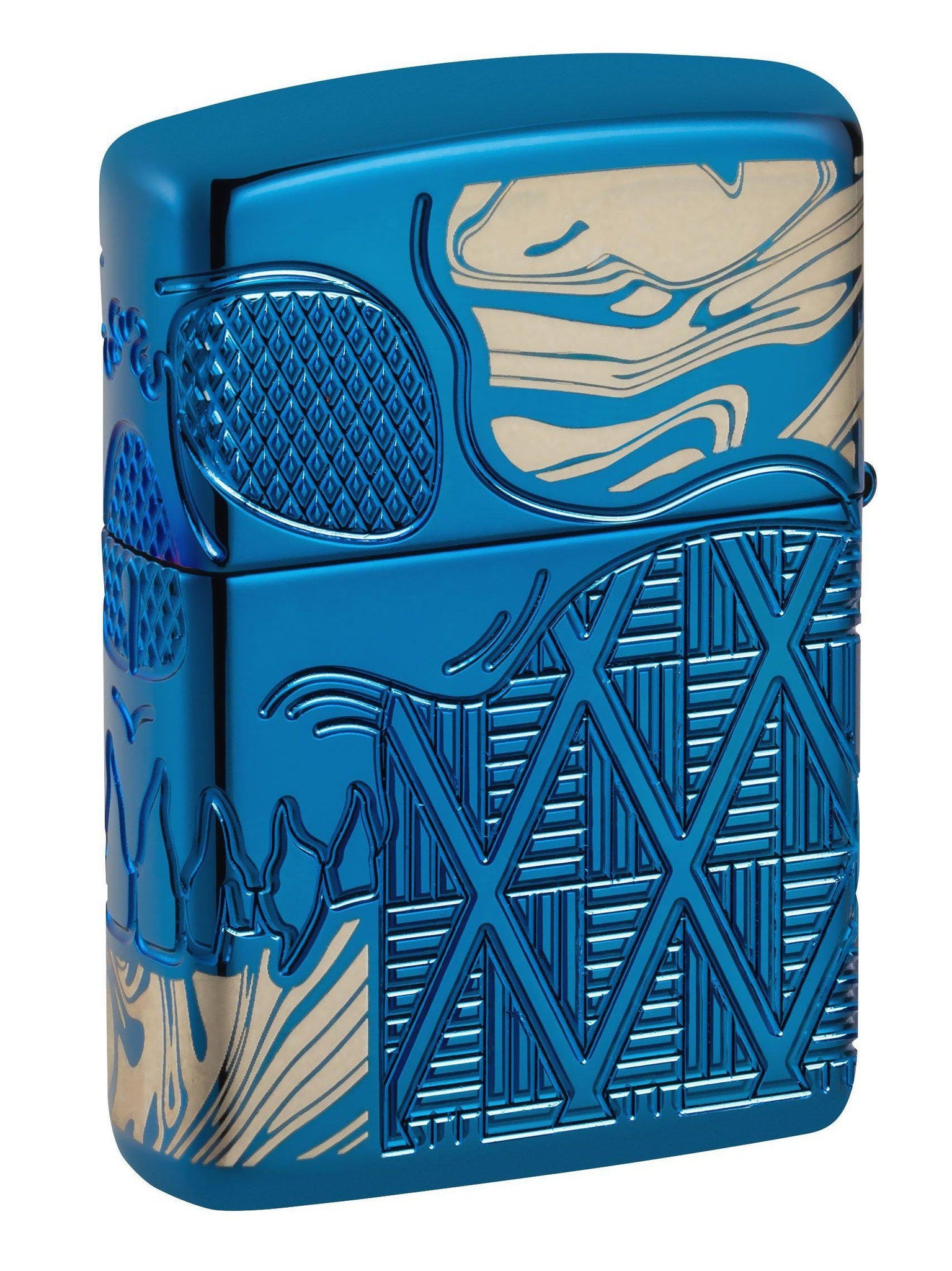 Zippo Lighter: Skull Design, Armor MultiCut - High Polish Blue 49705