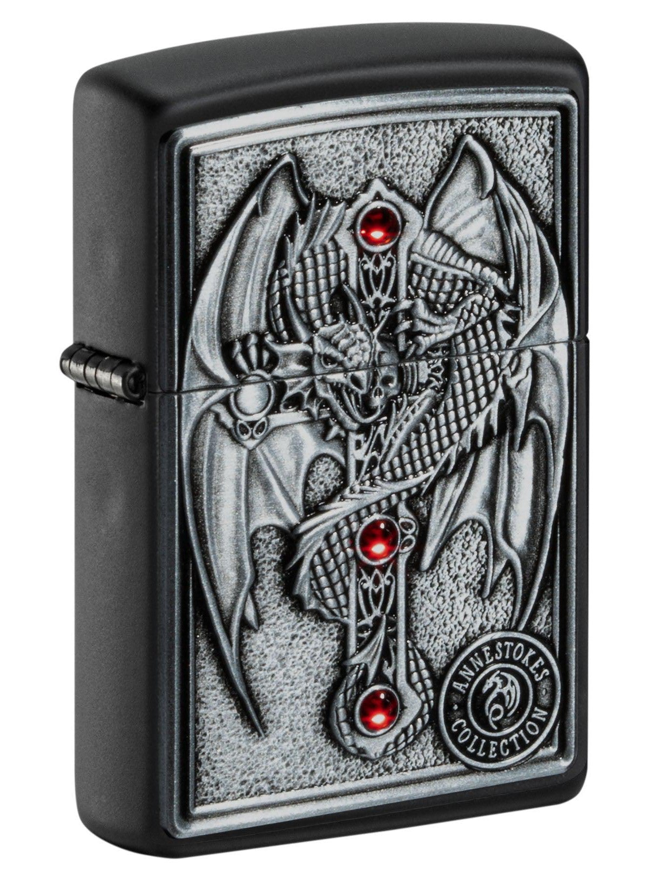 Zippo Lighter: Anne Stokes, Dragon and Cross Emblem - Black Matte 49755