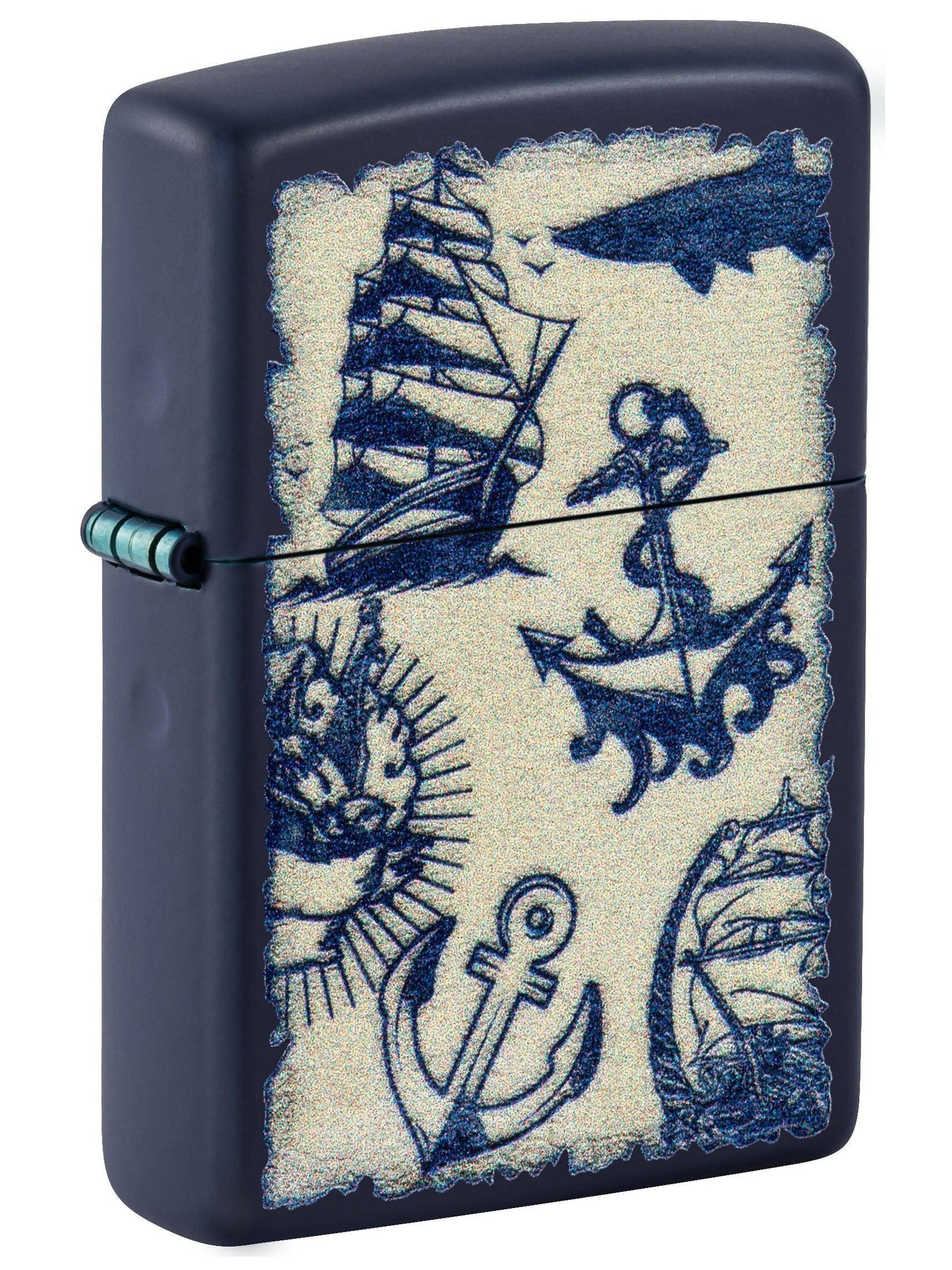 Zippo Lighter: Nautical Symbols - Navy Matte 49774