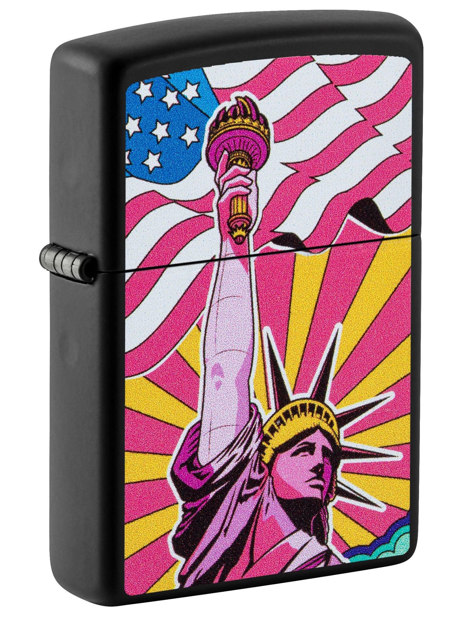 Zippo Lighter: Colorful Statue of Liberty - Black Matte 49784