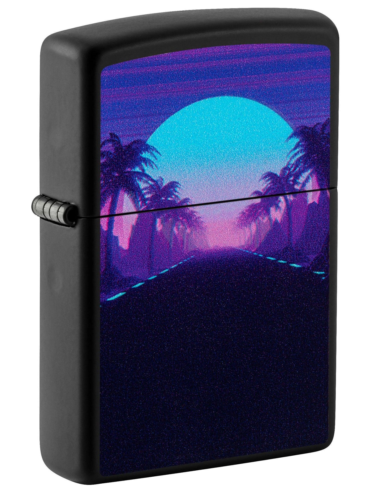 Zippo Lighter: Sunset Design, Black Light - Black Matte 49809