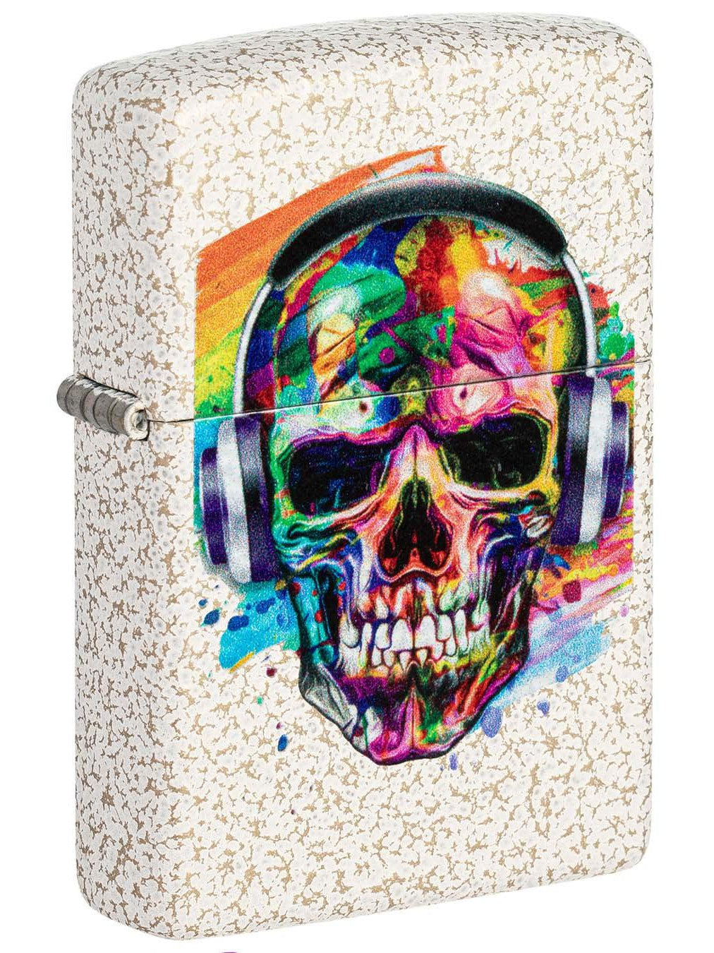 Zippo Lighter: Colorful Skull and Headphones - Mercury Glass 49904