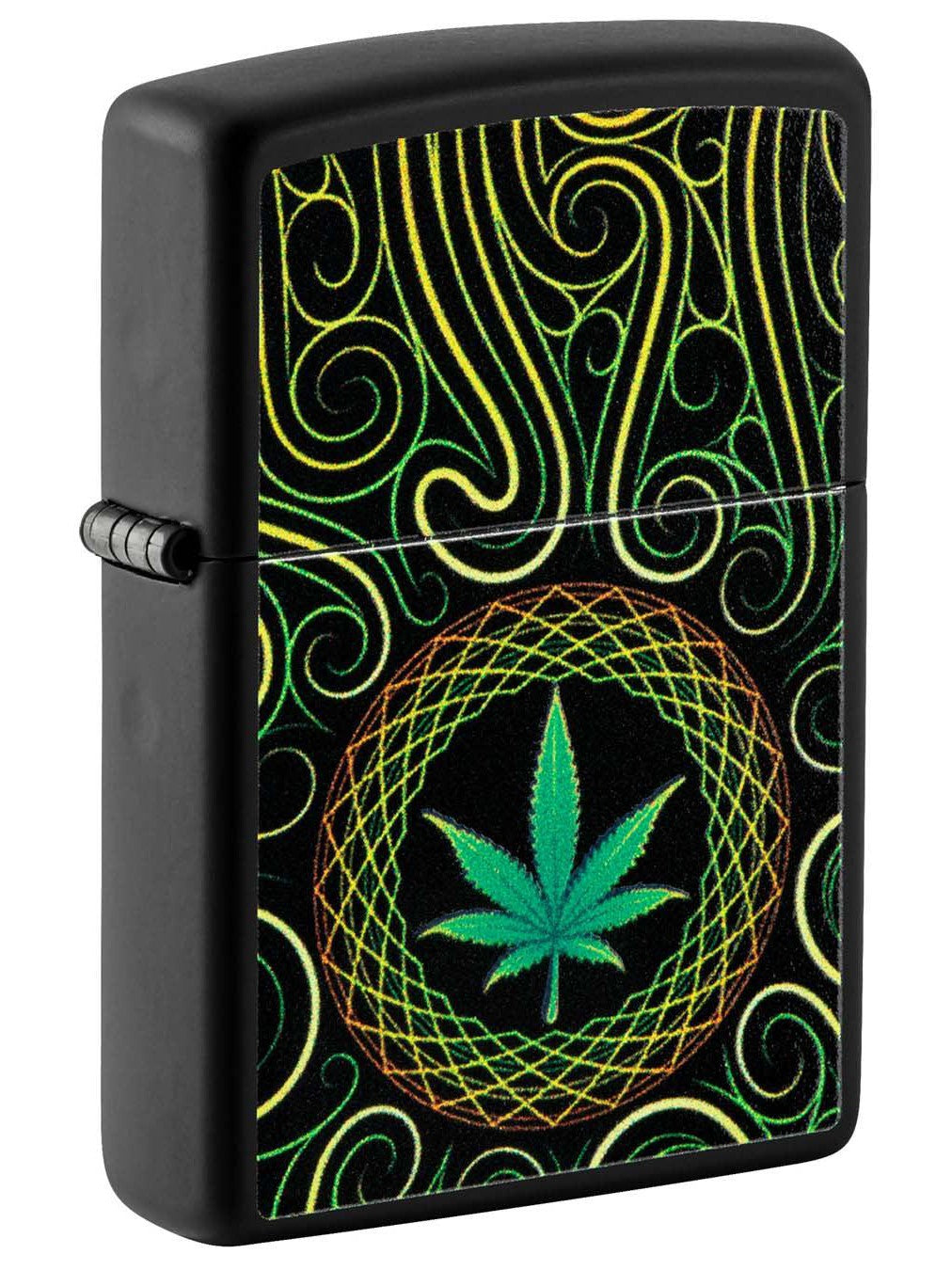 Zippo Lighter: Weed Leaf, Black Light - Black Matte 49915