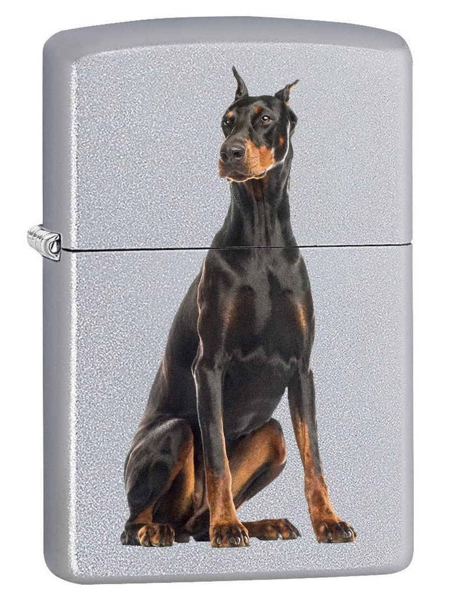 Zippo Lighter: Doberman Pinscher Dog - Satin Chrome 75822 - Gear Exec (1975571447923)