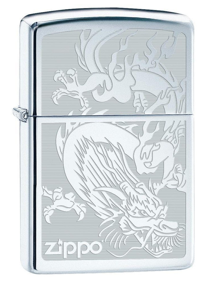 Zippo Lighter: Dragon, Engraved - High Polish Chrome 76458 - Gear Exec (1975580721267)