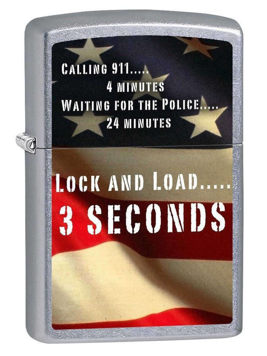 Zippo Lighter: Second Amendment, American Flag - Street Chrome 76581 (1975582523507)
