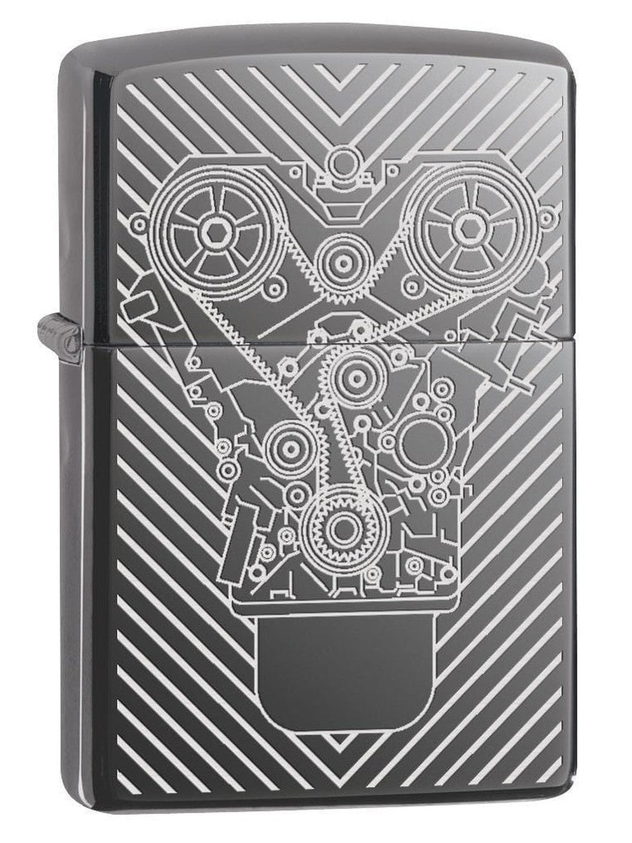 Zippo Lighter: Engraved Motor - Black Ice 76851 - Gear Exec (1975586553971)
