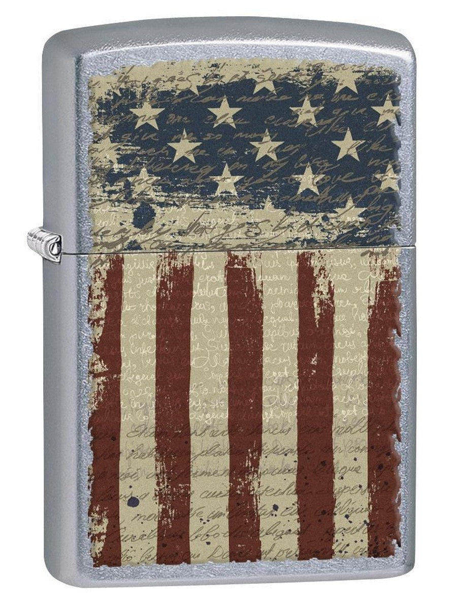 Zippo Lighter: Aged American Flag - Street Chrome 77091 - Gear Exec (1975590027379)