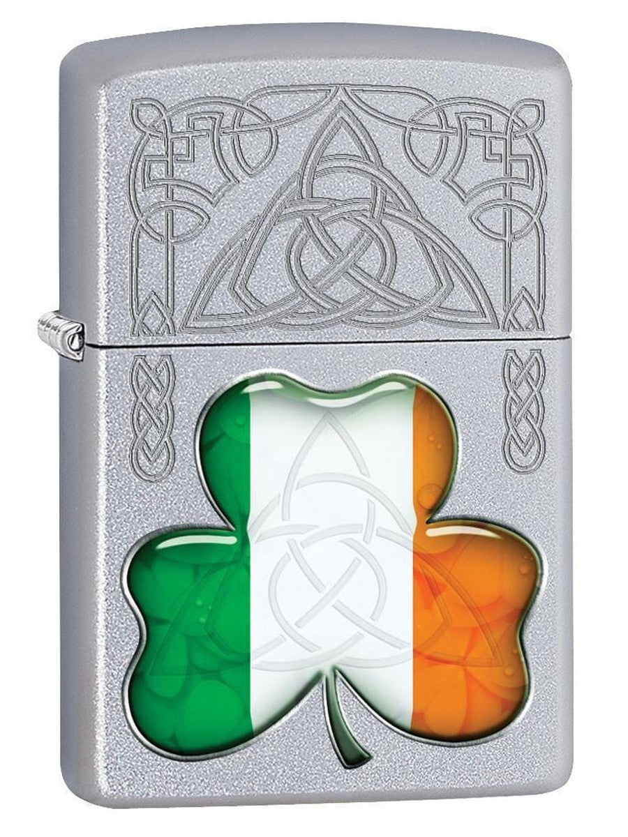 Zippo Lighter: Ireland Flag and Symbols - Satin Chrome 77118 - Gear Exec (1975590453363)