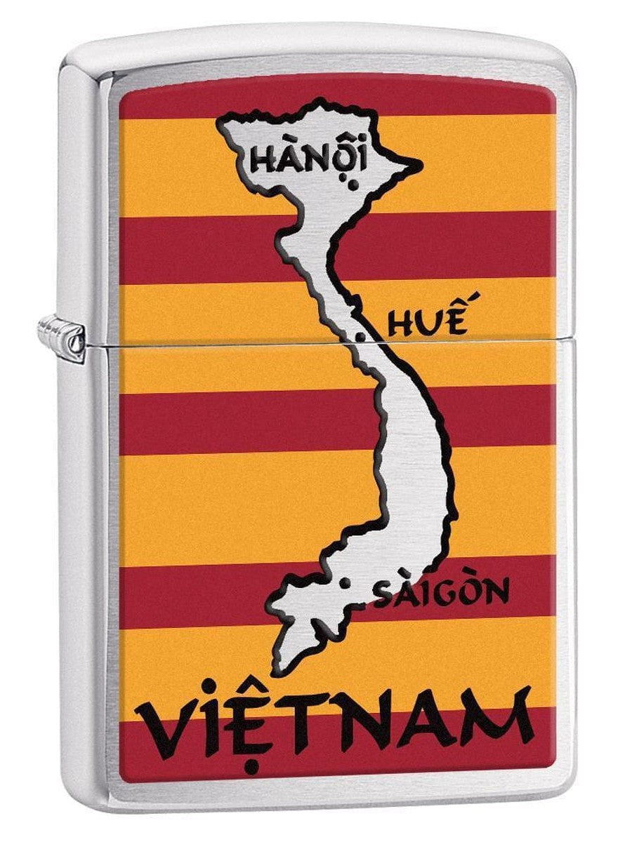 Zippo Lighter: Vietnam Map and Flag - Brushed Chrome 77295 (1975592976499)