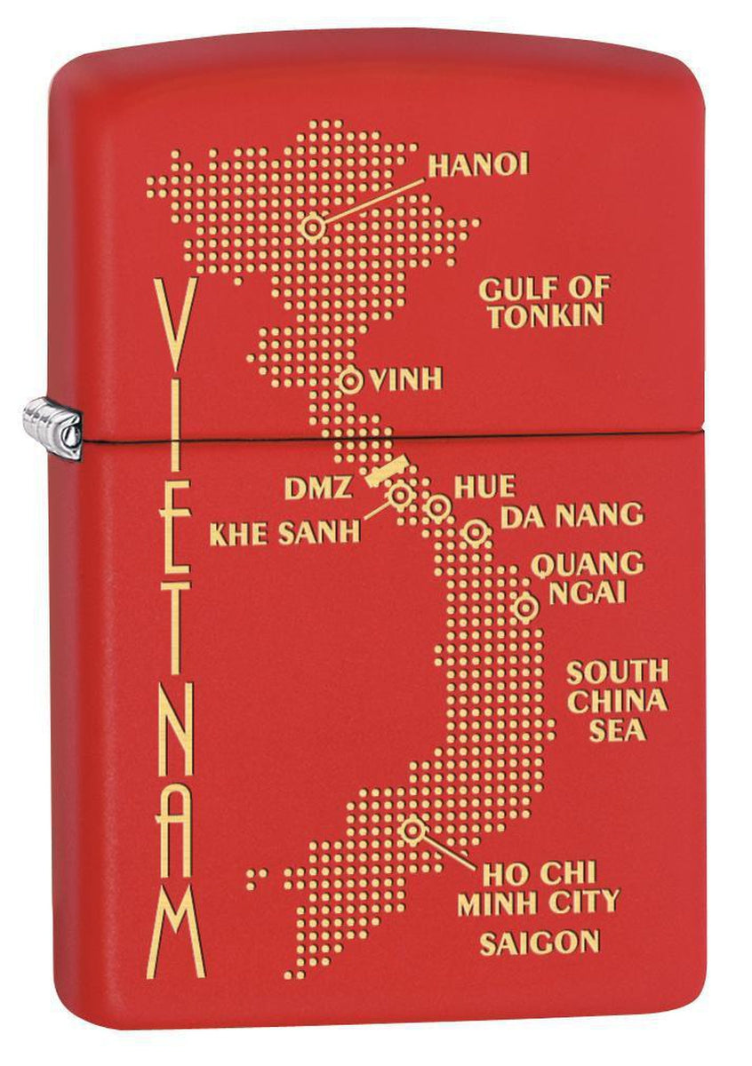 Zippo Lighter: Vietnam Map and Flag - Red Matte 77370 (1975594090611)