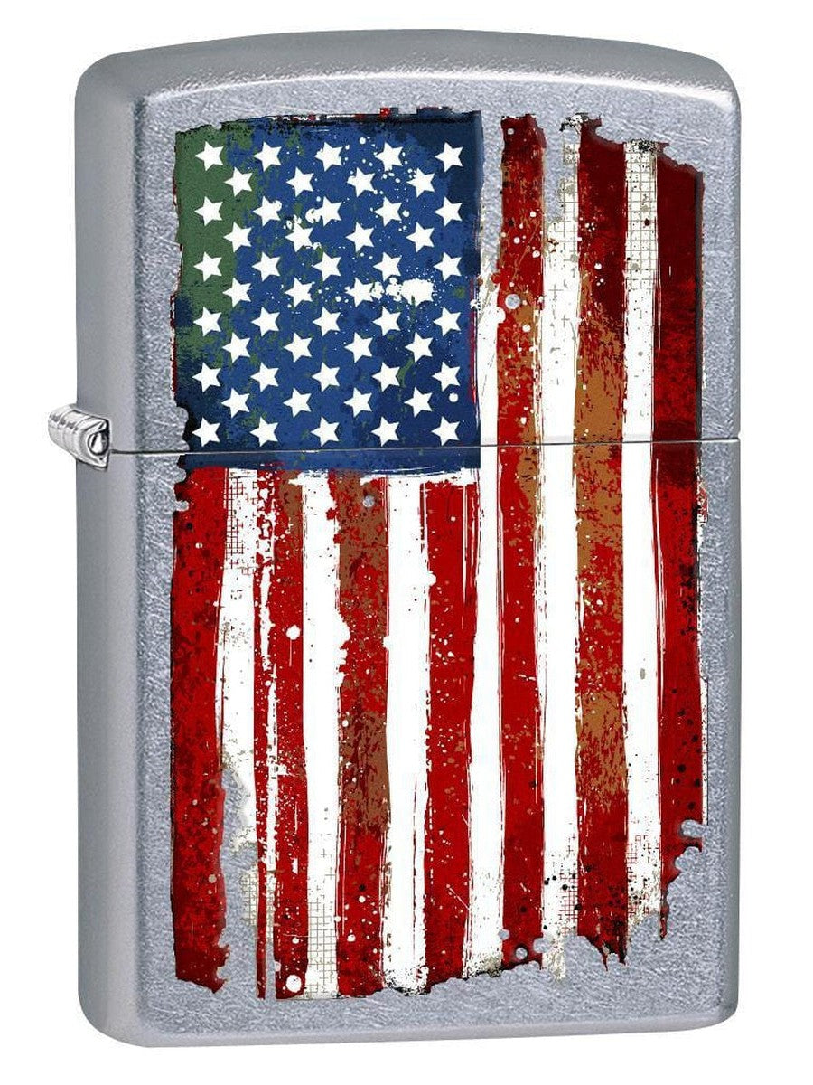 Zippo Lighter: Grunge American Flag - Street Chrome 77406 - Gear Exec (1975594582131)