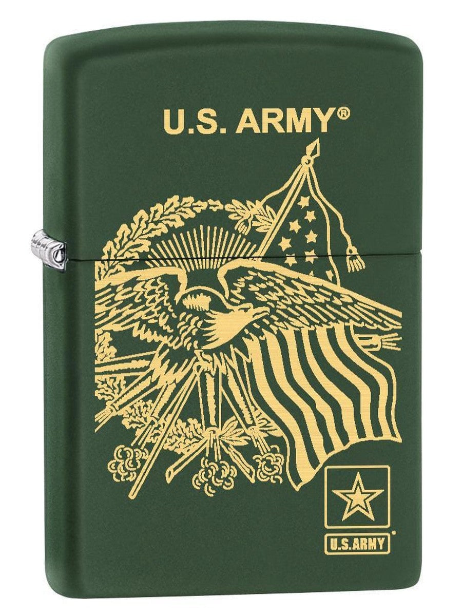 Zippo Lighter: U.S. Army, Eagle and Flag - Green Matte 77658 (1975597858931)