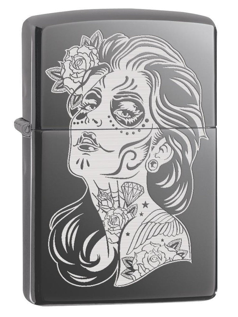 Zippo Lighter: Day of the Dead Girl, Engraved - Black Ice 77667 - Gear Exec (1975597957235)