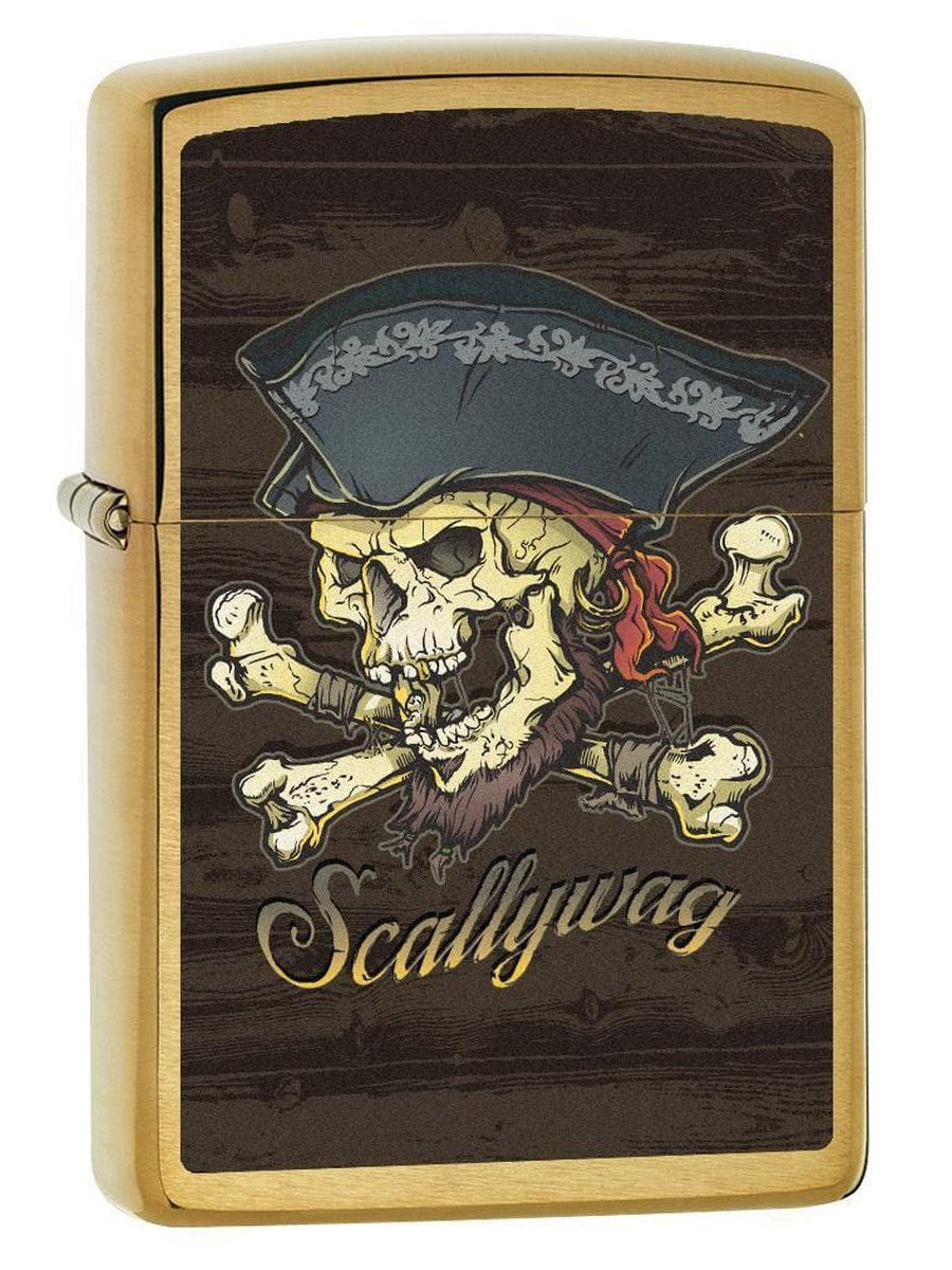 Zippo Lighter: Scallywag, Pirate Skull - Brushed Brass 77823 (1975600250995)