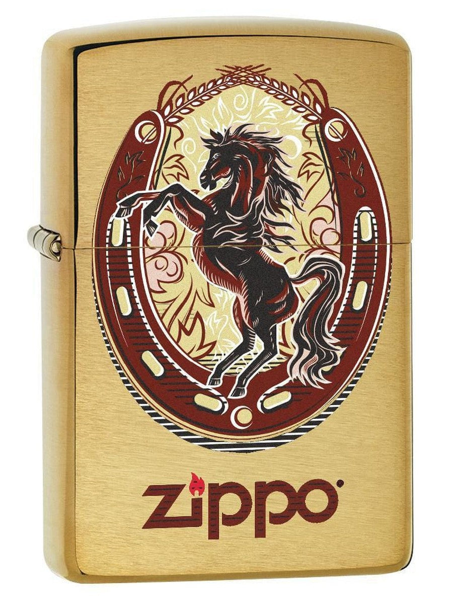 Zippo Lighter: Horse and Horseshoe - Brushed Brass 77844 - Gear Exec (1975600513139)