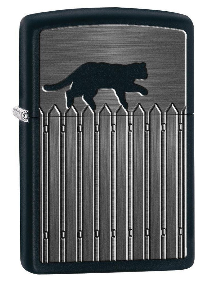 Zippo Lighter: Cat On A Picket Fence - Black Matte 78042 - Gear Exec (1975603396723)