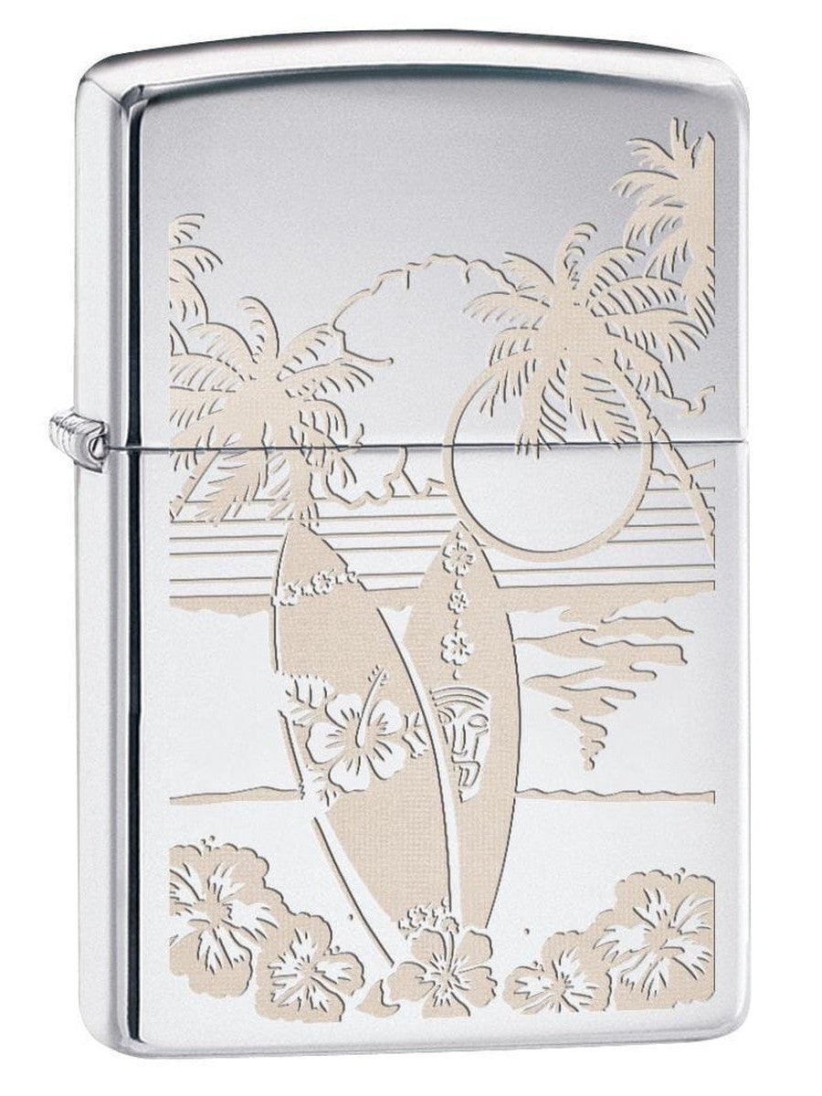 Zippo Lighter: Surfboards in Paradise, Engraved - High Polish Chrome 78045 (1975603429491)