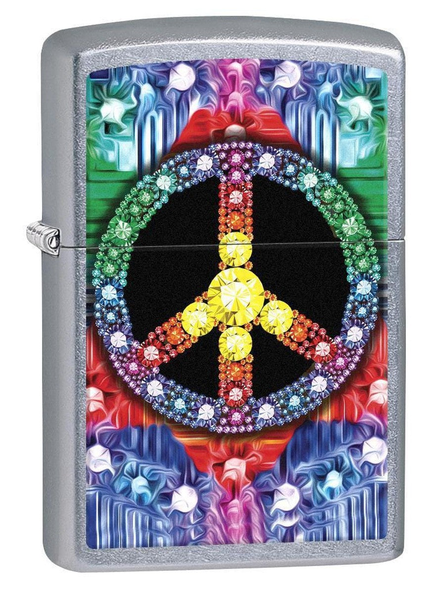 Zippo Lighter: Jeweled Peace Sign - Street Chrome 78288 (1975607033971)