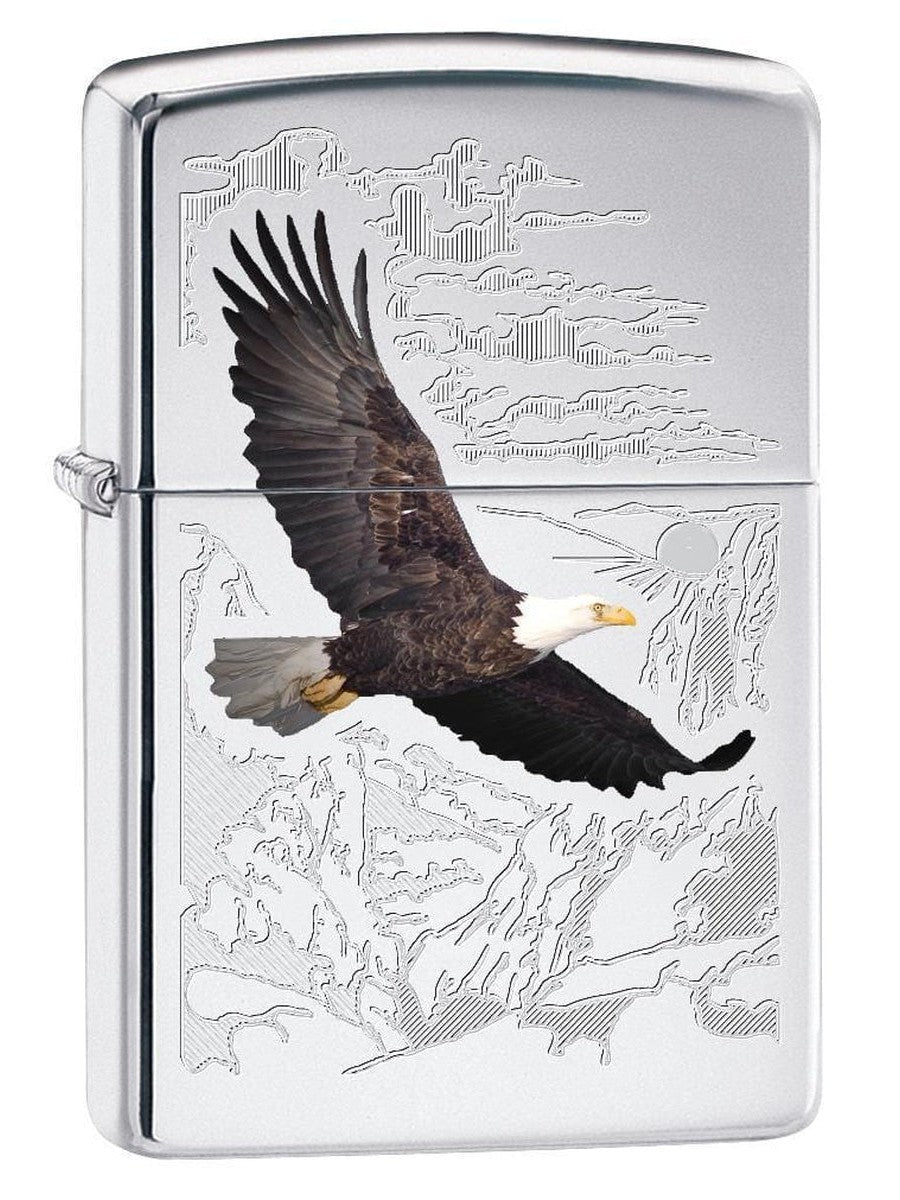 Zippo Lighter: Bald Eagle with Engraved Background - High Polish Chrome 78516 - Gear Exec (1975610278003)